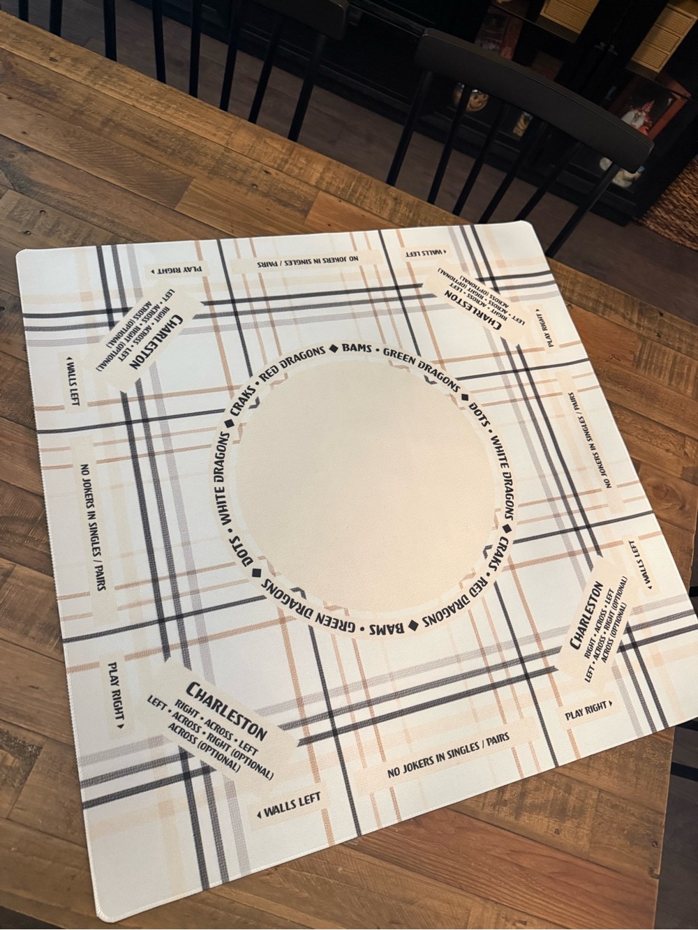 Mahjong Mat in Cream, black and Tan Plaid